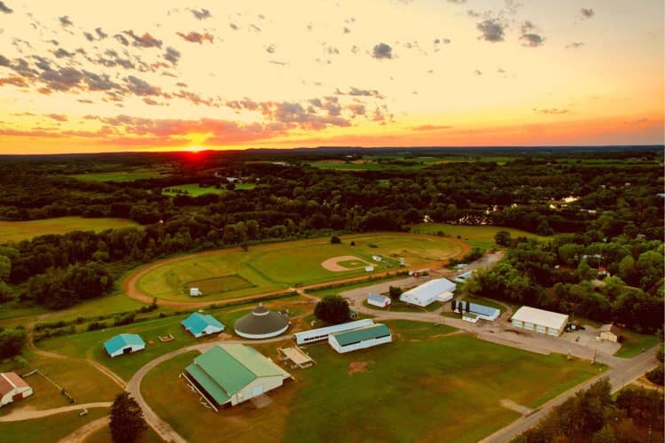 Aerial view of the Marquette County Fairgrounds in Westfield, Wisconsin